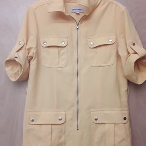 Yellow Pocket Military Pocket Zipper Dress Boho S